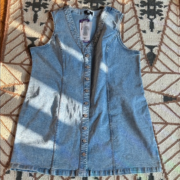 Frye Blue Denim Button Front Sleeveless V neck Mini Dress plus size xxl women’s - Picture 1 of 7